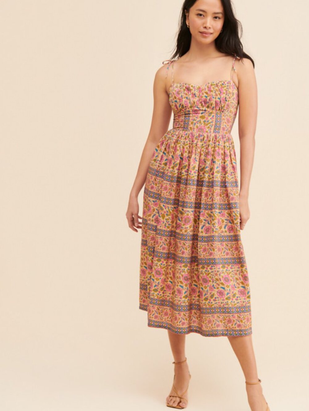 Place Nationale Floral Strappy Tie Tiered Printed Midi Dress Size 3X 8551